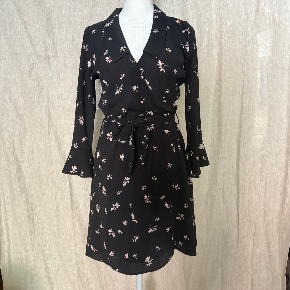 Rouje‎ Paris Floral Wrap Dress Black Womens 36 US 4
